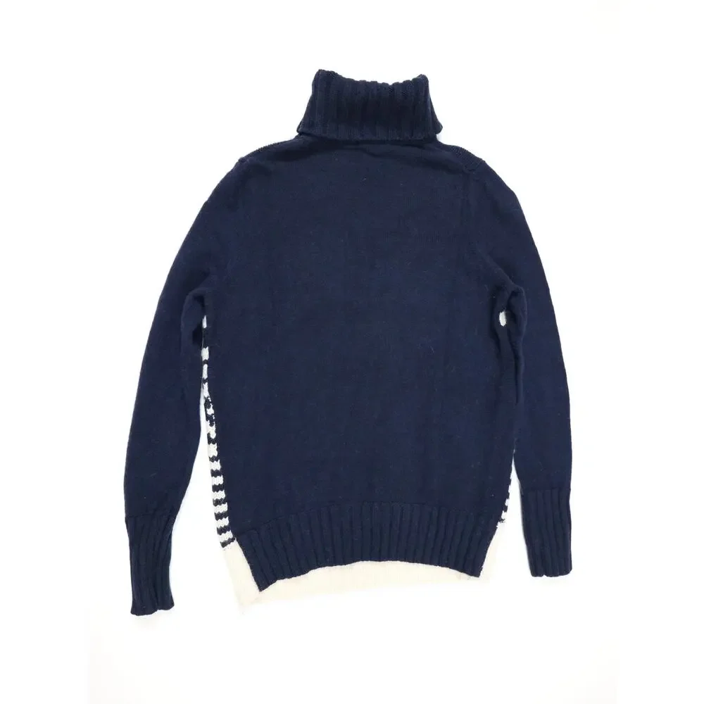 Après Ski Nordic J.Crew Alpine Wool Mohair Turtleneck Sweater Navy Cabincore S